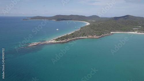 Panoramic View Over Great Keppel Island With Turquoise Seascape In QLD, Australia - aerial drone shot photo