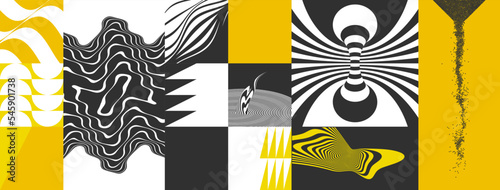 Art composition. Melted liquid shape. Particles stream. Background made of distorted lines. Pattern with optical illusion. Illustration for brochure, poster, poster, flyer, banner.