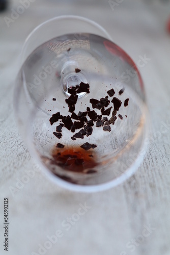 red wine sediments in an empty glass