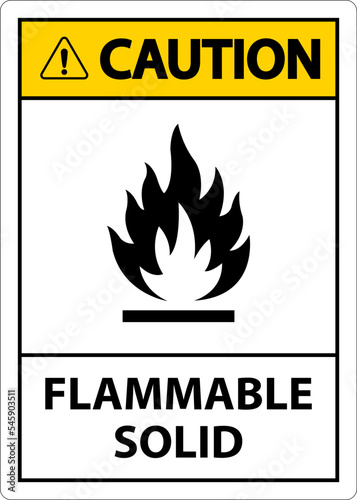 Caution Hazardous Signs Flammable Solid On White Background