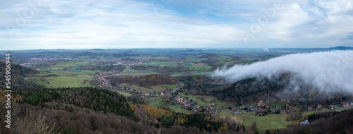 Lusatian Mountains on the border between Germany and the Czech Republic pictured from the summit of Mount Lausche (793 m).