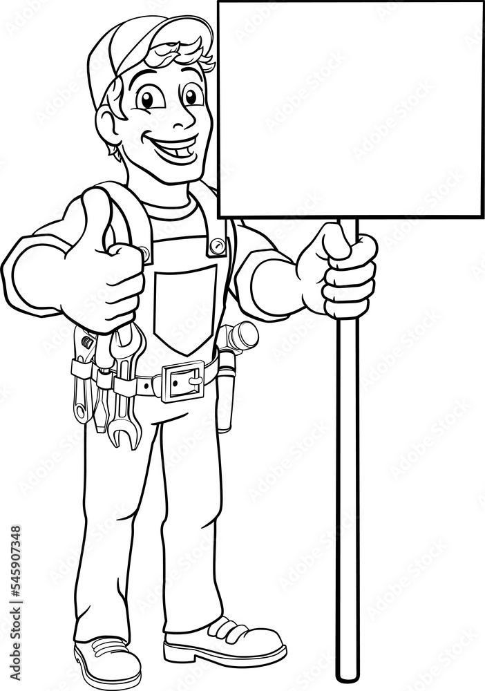 Handyman Cartoon Caretaker Construction Sign Man Handyman Cartoon Caretaker Construction Sign Man