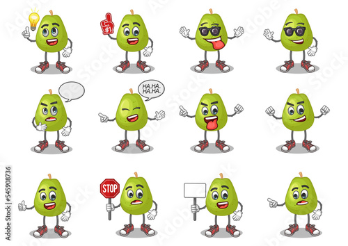 stock vector set of cute guava cartoon mascot with face expression on a white background