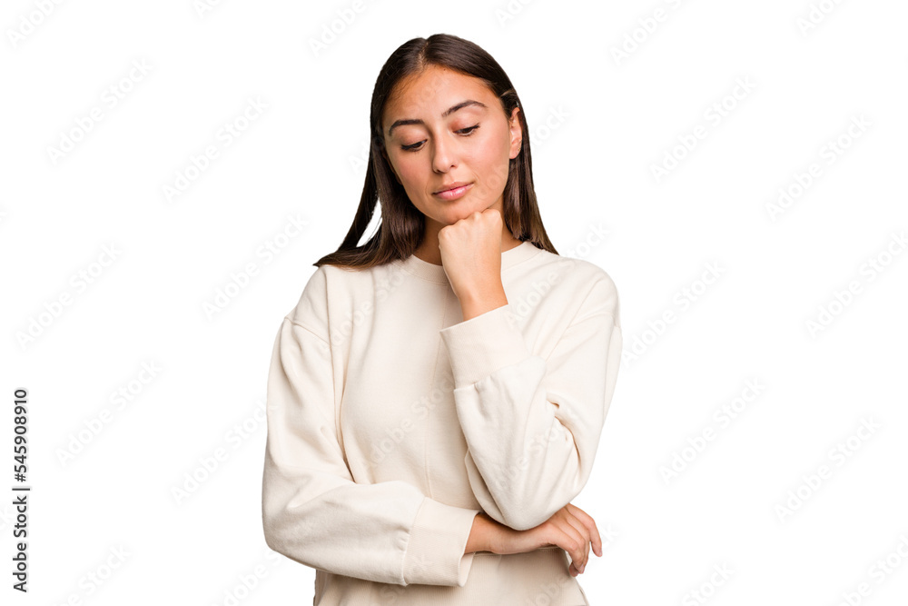 Young cute caucasian woman isolated looking sideways with doubtful and skeptical expression. Young cute caucasian woman isolated looking sideways with doubtful and skeptical expression.