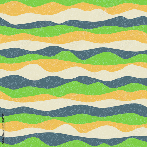 Curve multicolor wave stripes flow vector seamless pattern.