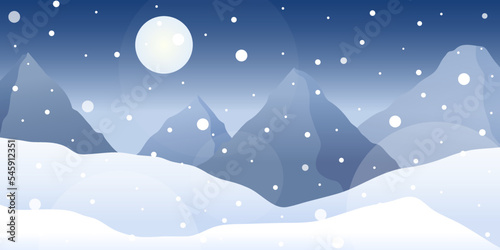 Winter night landscape with snow and mountains. Vector illustration © Eclair_A