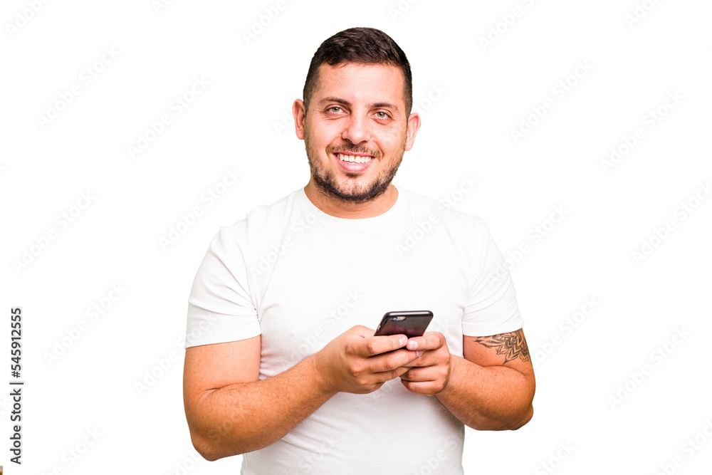 Young caucasian man using mobile phone isolated Young caucasian man using mobile phone isolated
