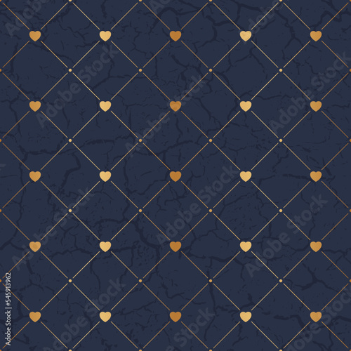 Heart seamless pattern. Elegant gold little hearts. Repeating small patern for design prints. Symbol love for gift wrapper. Repeated golden printed. Abstract repeat heart printing. Vector illustration