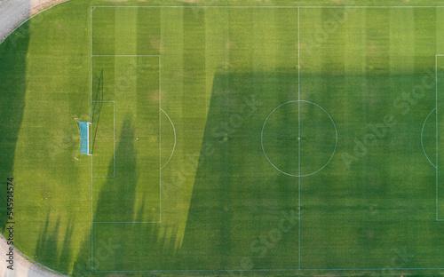 aerial view with drone of a natural grass soccer field © Vic