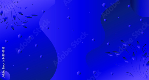 Abstract background with grass elements and hand-drawn decor in blue  tone.