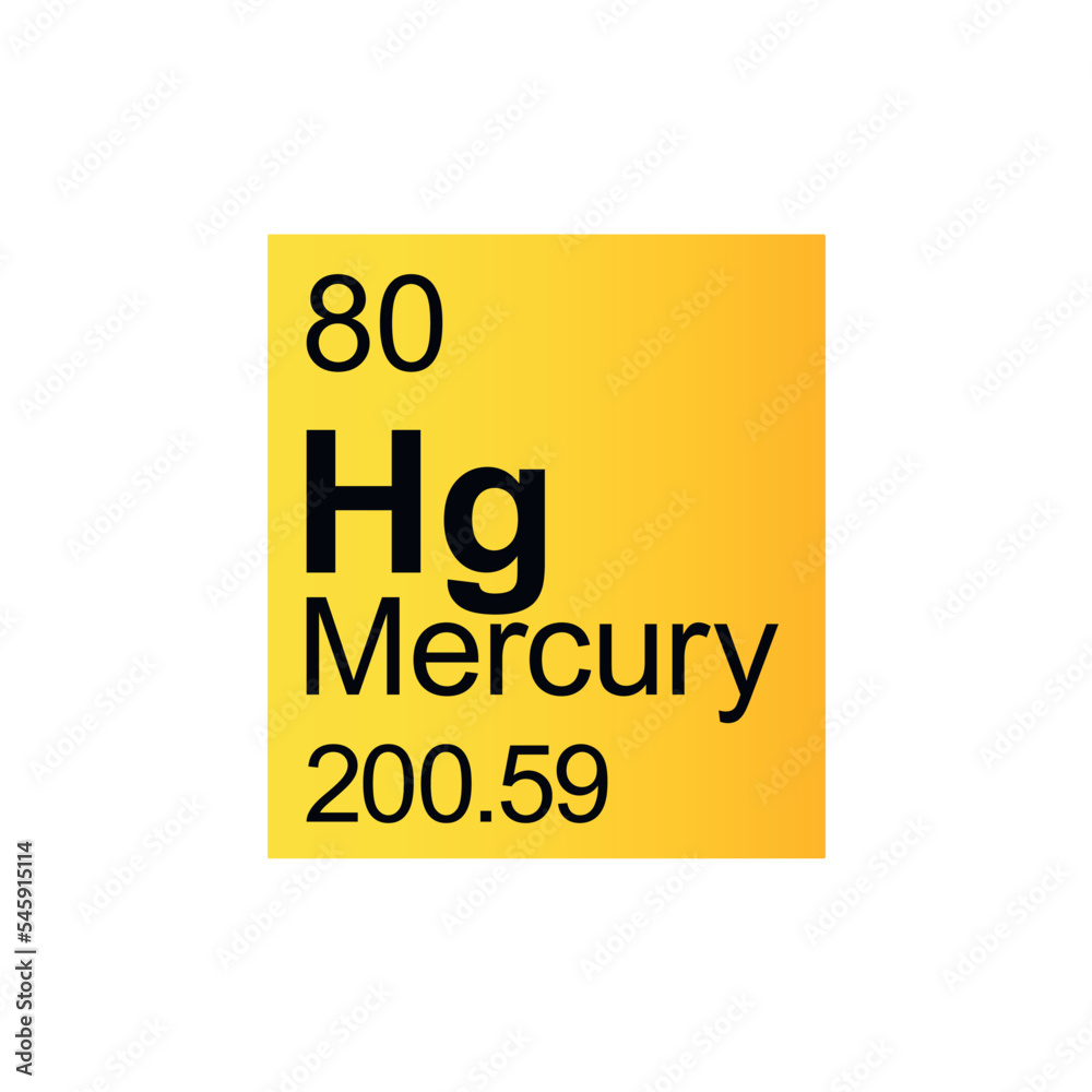 Mercury chemical element of Mendeleev Periodic Table on yellow background. Mercury chemical element of Mendeleev Periodic Table on yellow background.