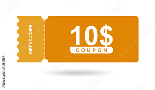 Gift voucher 10$. Coupon 10$ sale for website, internet ads, social media. Discount gift voucher, beautiful design. Big sale and super sale vector illustration