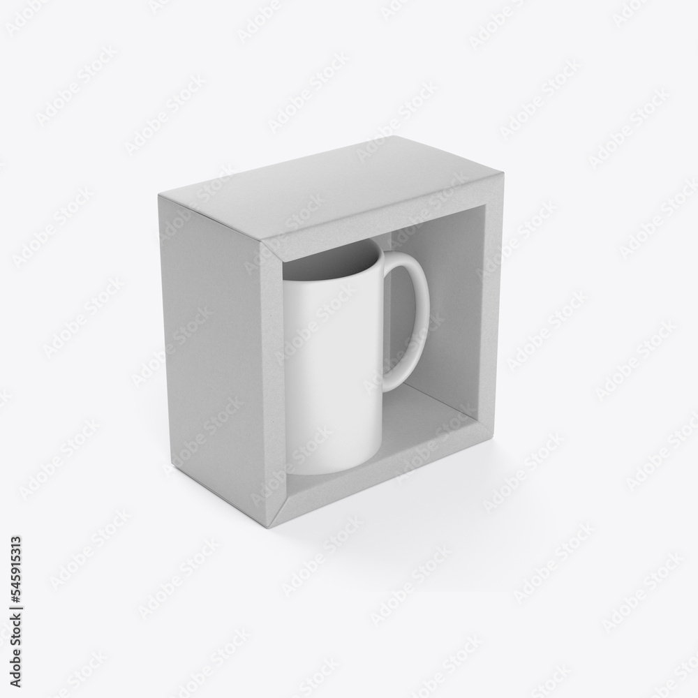 Fototapeta premium Cardboard Box with Mug Mockup. 3D render