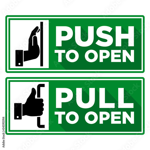 Push and pull to open door. Vector signs on transparent background