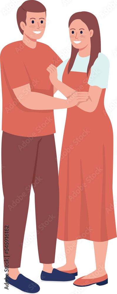 Smiling partners semi flat color raster characters. Standing figures. Full body people on white. Happy couple embracing simple cartoon style illustration for web graphic design and animation Smiling partners semi flat color raster characters. Standing figures. Full body people on white. Happy couple embracing simple cartoon style illustration for web graphic design and animation