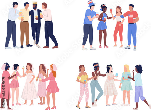 Canvas Print Friends having fun at party semi flat color raster characters set