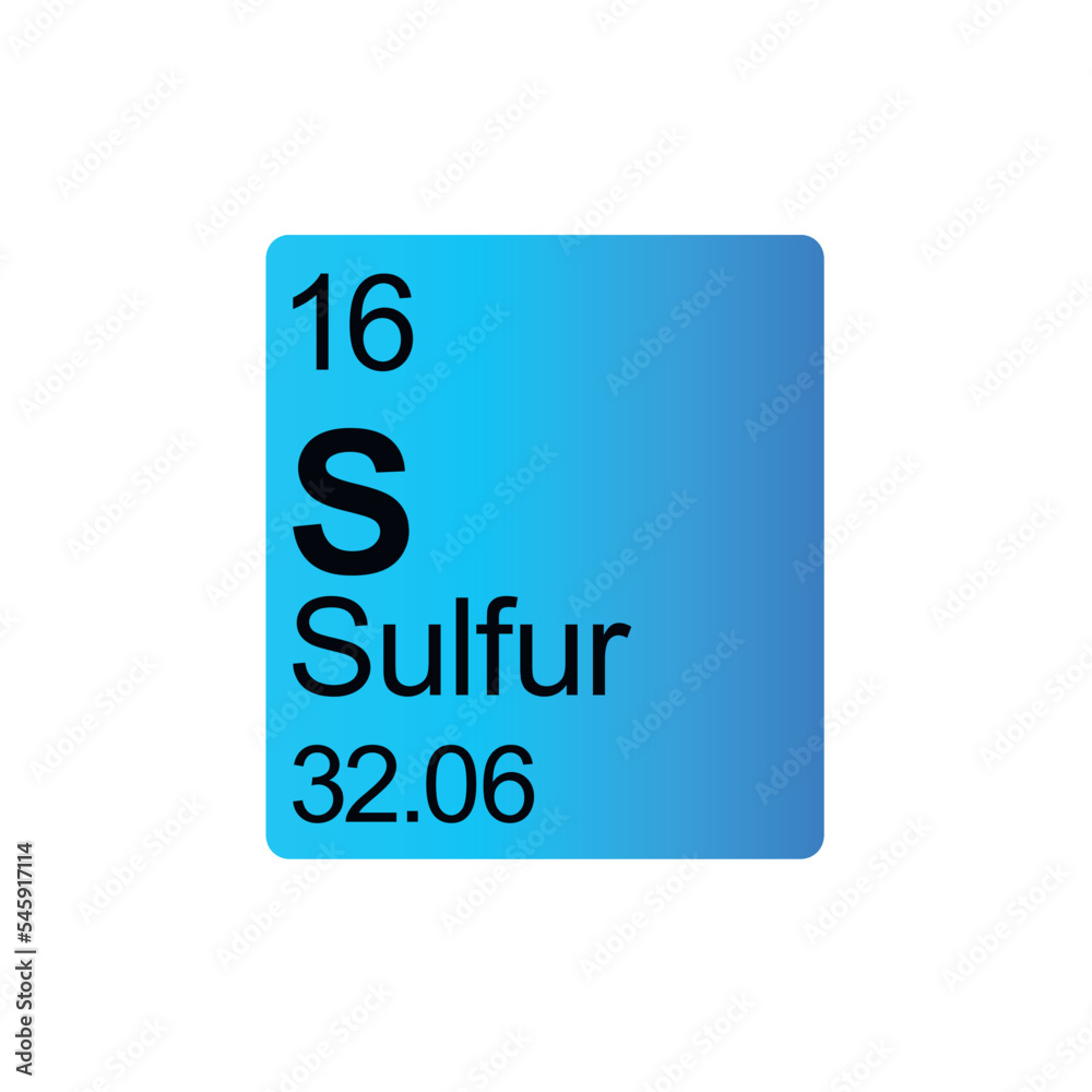 Sulfur chemical element of Mendeleev Periodic Table on blue background. Sulfur chemical element of Mendeleev Periodic Table on blue background.