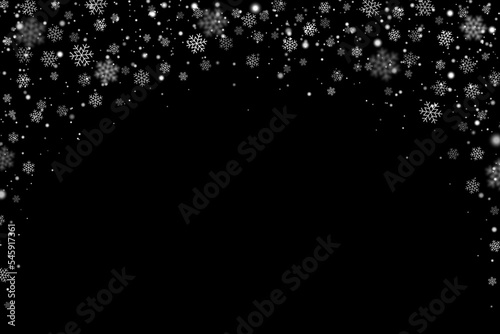 Winter snow and snowflakes arch on black background. Vector