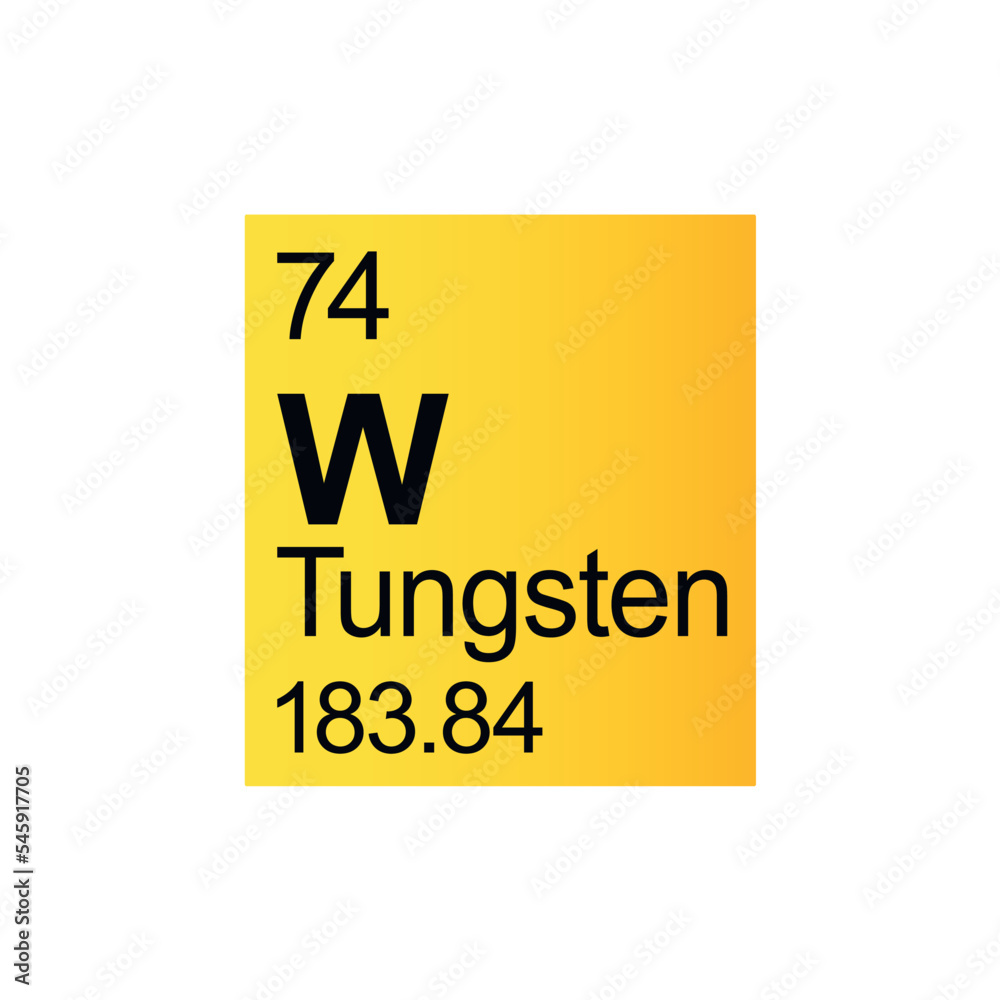 Tungsten chemical element of Mendeleev Periodic Table on yellow background. Tungsten chemical element of Mendeleev Periodic Table on yellow background.