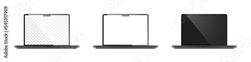 Laptop. Laptop mockup with white, black and transparent Screen. Laptop mockup. Vector illustration