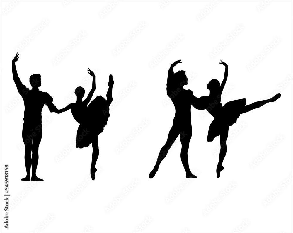 Beautiful set couples dancing ballet. Isolated on white. Beautiful set couples dancing ballet. Isolated on white.