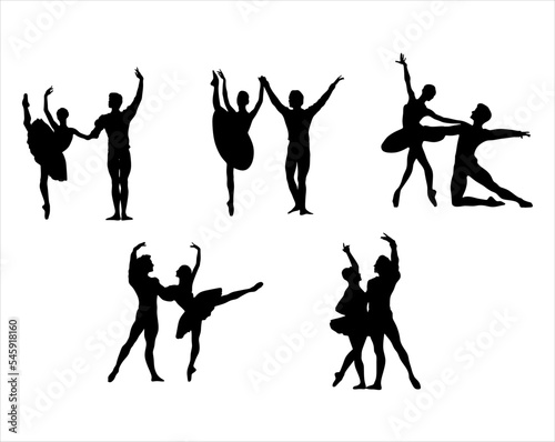 Beautiful set couples dancing ballet. Isolated on white.