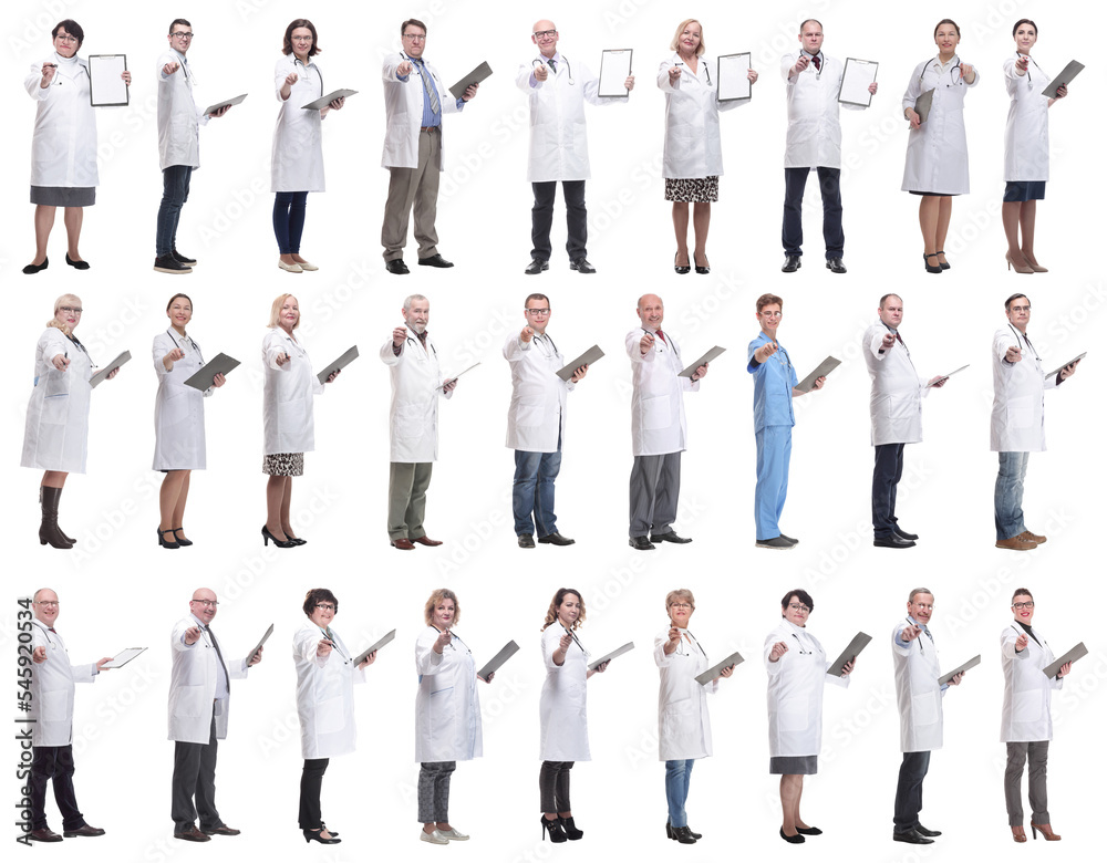 full length group of doctors with notepad isolated full length group of doctors with notepad isolated