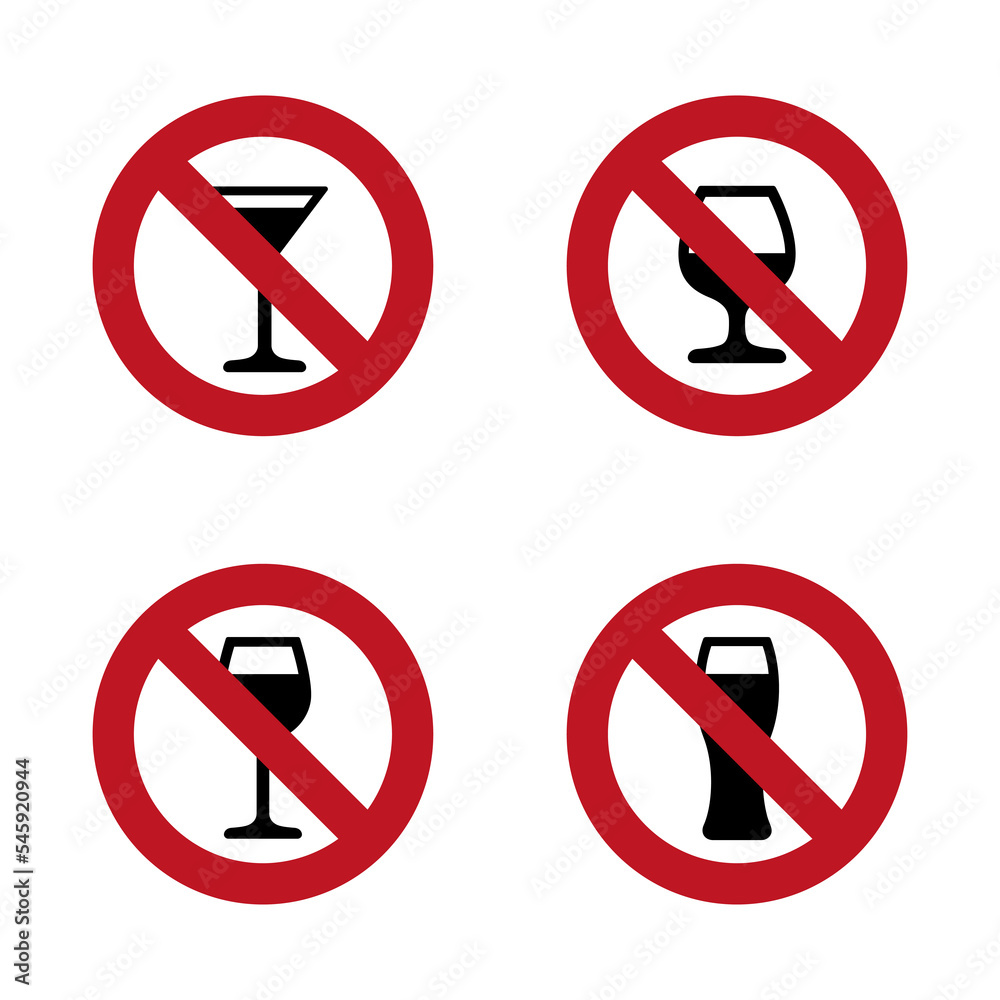 No alcohol Signs set with various drink glasses isolated PNG No alcohol Signs set with various drink glasses isolated PNG