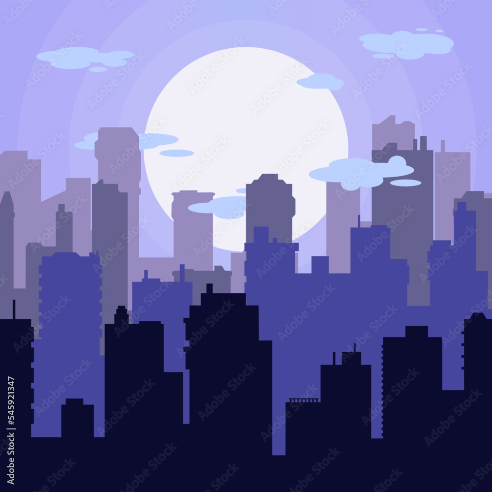 Cityscapes in vector with violet sky. It is easy to use and editable.