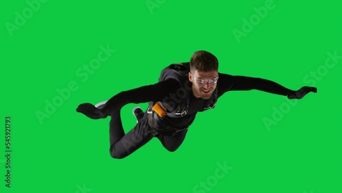Skydiver on green screen, Skydiver on chromakey