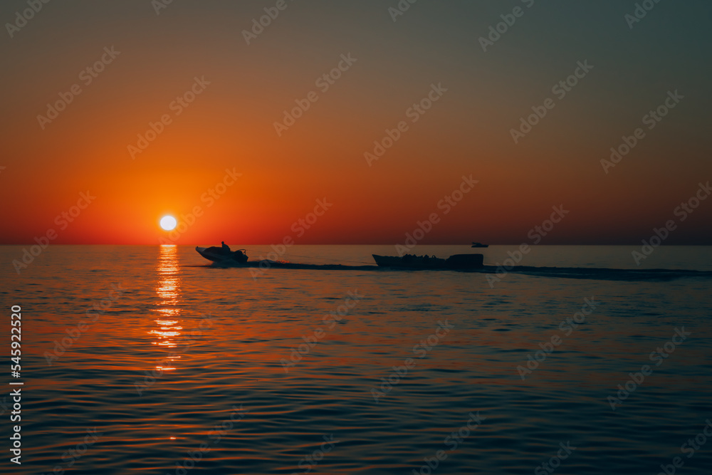 Water attraction at sunset