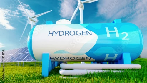 Green Hydrogen renewable energy production pipeline - green hydrogen gas for clean electricity solar and windturbine facility