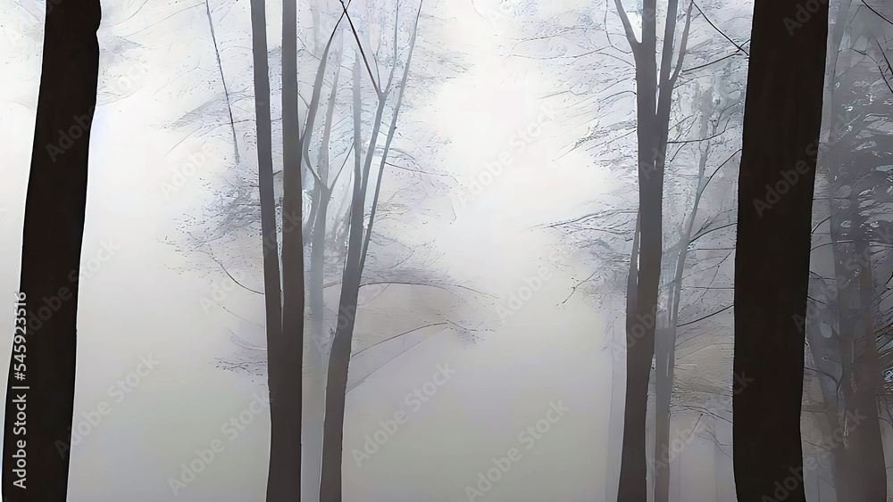 Obraz premium watercolor painting of landscape image for winter time, winter colors., snowy woods look.