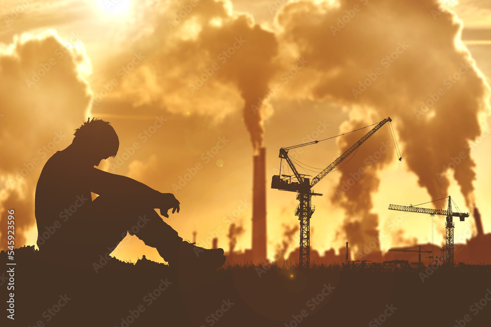 .Harmful pollution is caused by industrial plants. Pollution problems in the world. Poor health