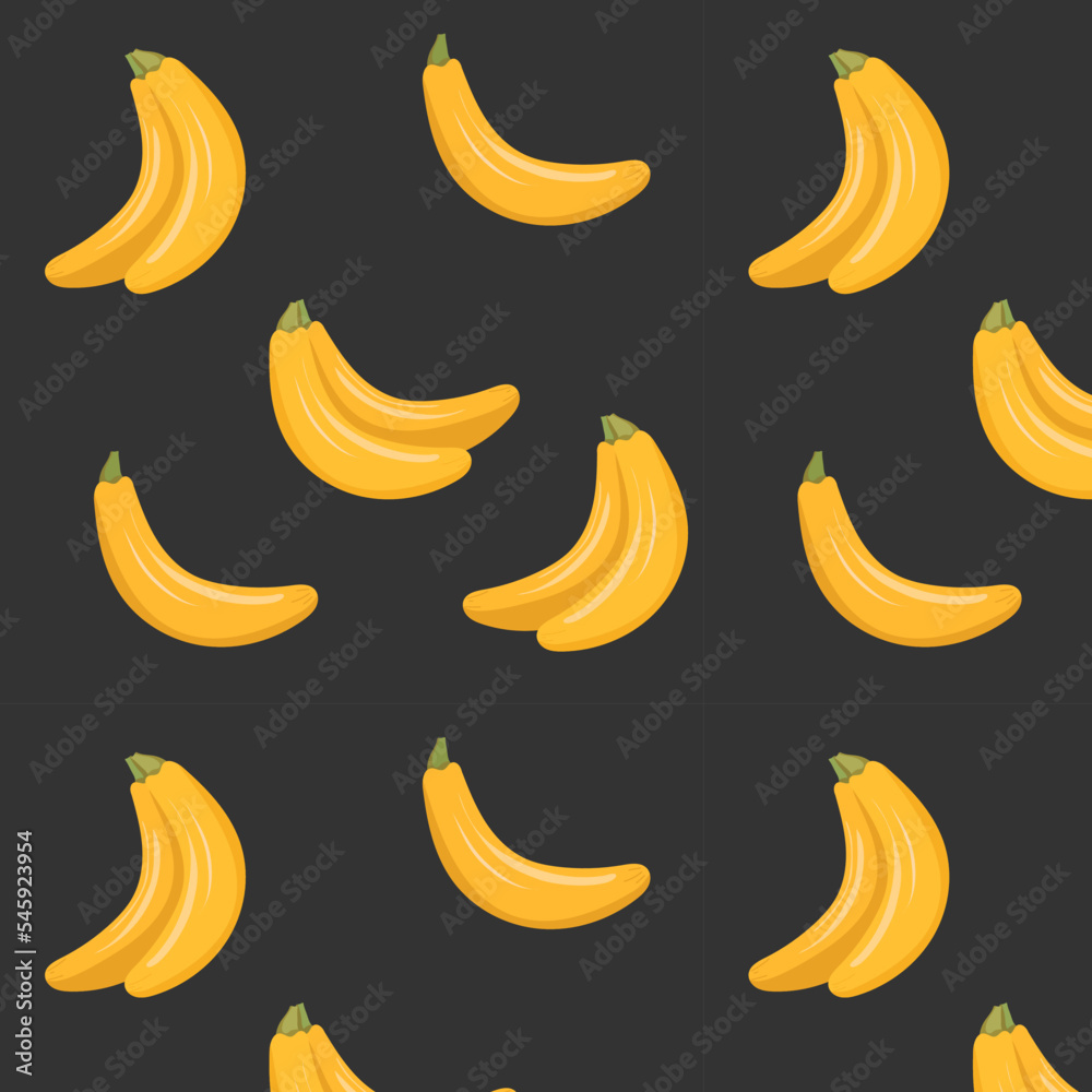 Pattern bananas on a dark background.Yellow bananas on a pattern for textiles, fabrics, wallpapers, backgrounds, wrapping paper.