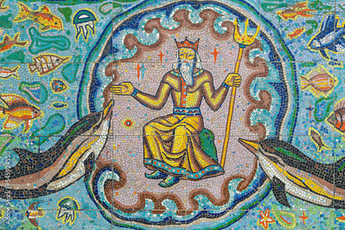 Poseidon and dolphins. Mosaic.