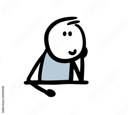 Dreaming young student sitting by the desk and thinking of something pleasant.