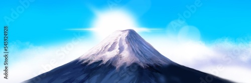 美しい日本の富士山のお正月初日の出風景画イラスト
