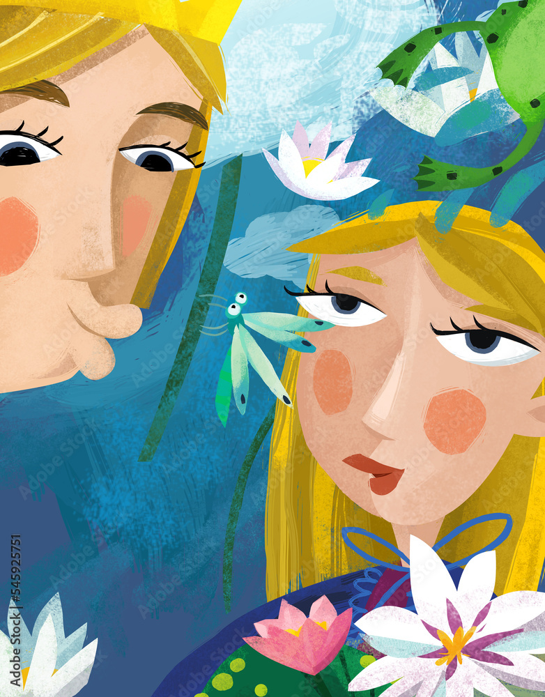 cartoon scene with girl princess bugs insects flying Stock Illustration ...