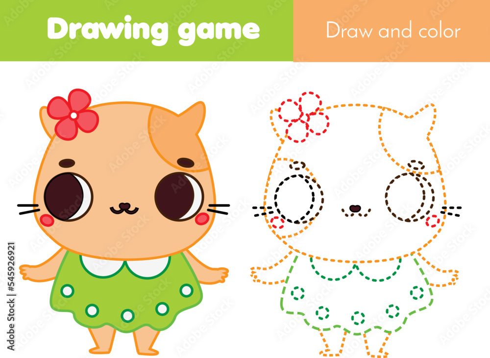Coloring page with cute cat. Drawing kids activity. Printable fun for toddlers and children Coloring page with cute cat. Drawing kids activity. Printable fun for toddlers and children