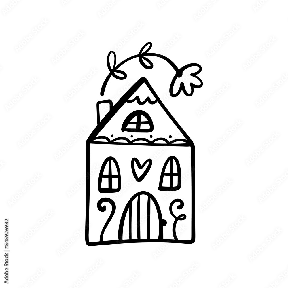 Cute little doodle cartoon house building flat vector clipart hand ...