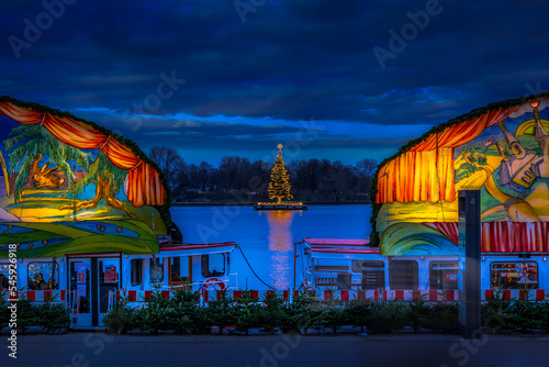 Traditional fairy tale boats on Alster lake in Hamburg for christmas