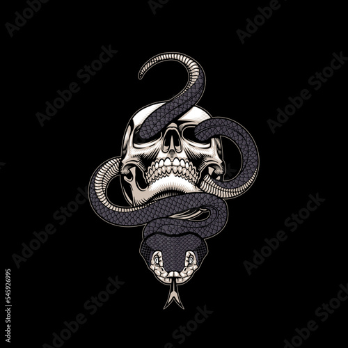 viper snake coiled skull illustration print design logo