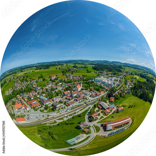 Die Region um Heimenkirch im Westallgäu im Luftbild, Little Planet-Ansicht, freigestellt