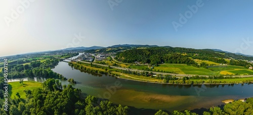 Panorama-Aufnahme Deggenau und Isarmündung bei Deggendorf im Niederbayerischen Donautal