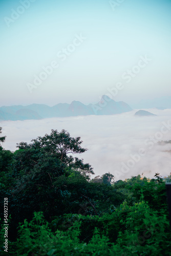 misty sea and mountains