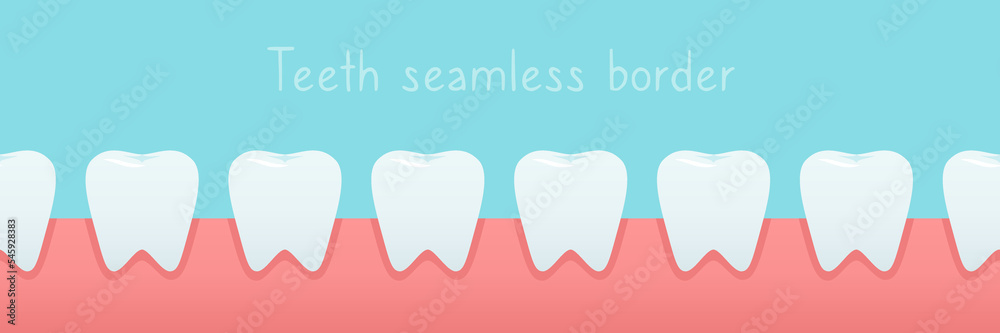 Dental seamless border with white teeth in the gum. Vector bottom background for dental clinic design. Dental seamless border with white teeth in the gum. Vector bottom background for dental clinic design.