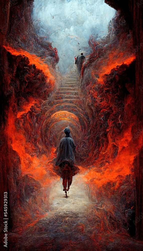 The hell inferno metaphor, souls entering to hell in mesmerize fluid