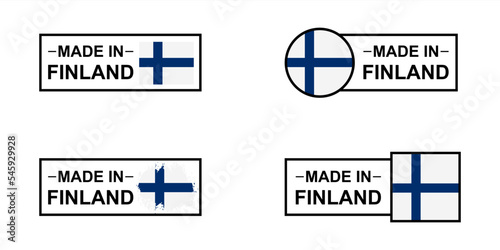 Set of made in the Finland labels, made in the Finland logo, Finnish flag , Finnish product emblem For page, mockup brochure style, banner, idea, cover, booklet, print, flyer, book etc