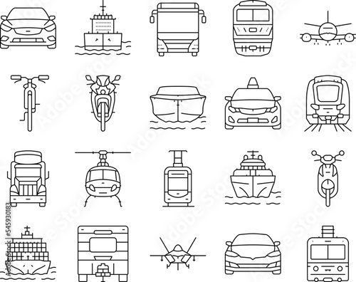 transport truck car vehicle ship icons set vector